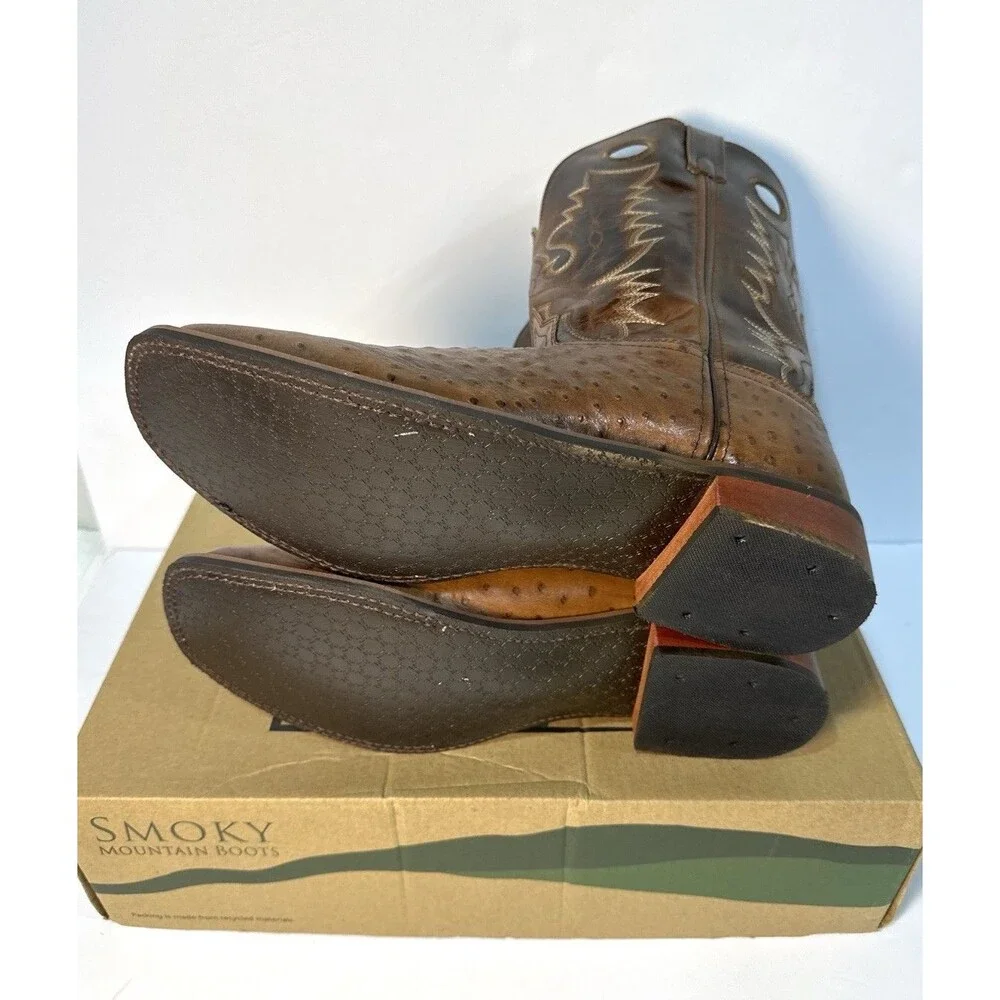 Smoky Mountain Men’s Danville Cowboy Boots 14EE Cognac Ostrich Print Leather - Picture 7 of 10